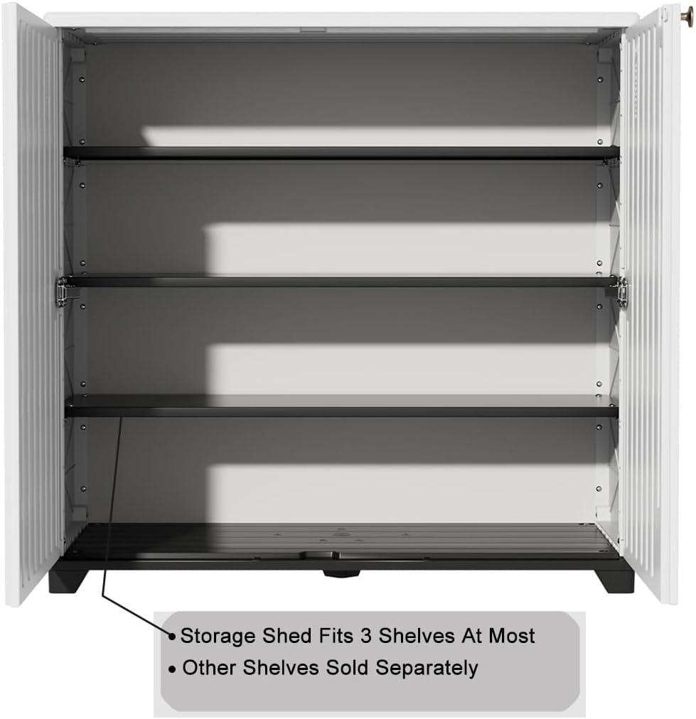 KINYING Outdoor Storage Cabinet Waterproof, 60 Gallon Resin Outdoor Storage Shed for Patio/Garden/Backyard, Outdoor Storage Box for Cushions,Garden Tools and Pool Supplies(White with 1 Shelving)