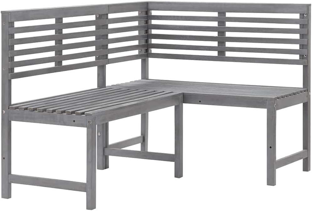 vidaXL Patio Corner Bench, Outdoor Wooden Bench for Garden Park Potting Picnic, Solid Acacia Wood, Easy Assembly, 39.4' x 55.1' x 35.8' Grey