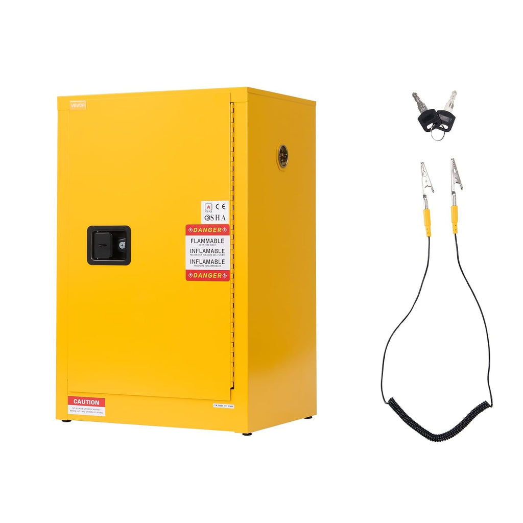VEVOR Flammable Cabinet 18' x 24' x 65', 13 Gallon Flammable Storage Cabinet with Adjustable Shelf, Cold-Rolled and Galvanized Steel Fire Cabinets, for Commercial Industrial Home Use, Yellow