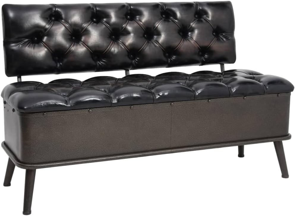 vidaXL Storage Bench Black Faux Leather, Metal, Engineered Wood Medium