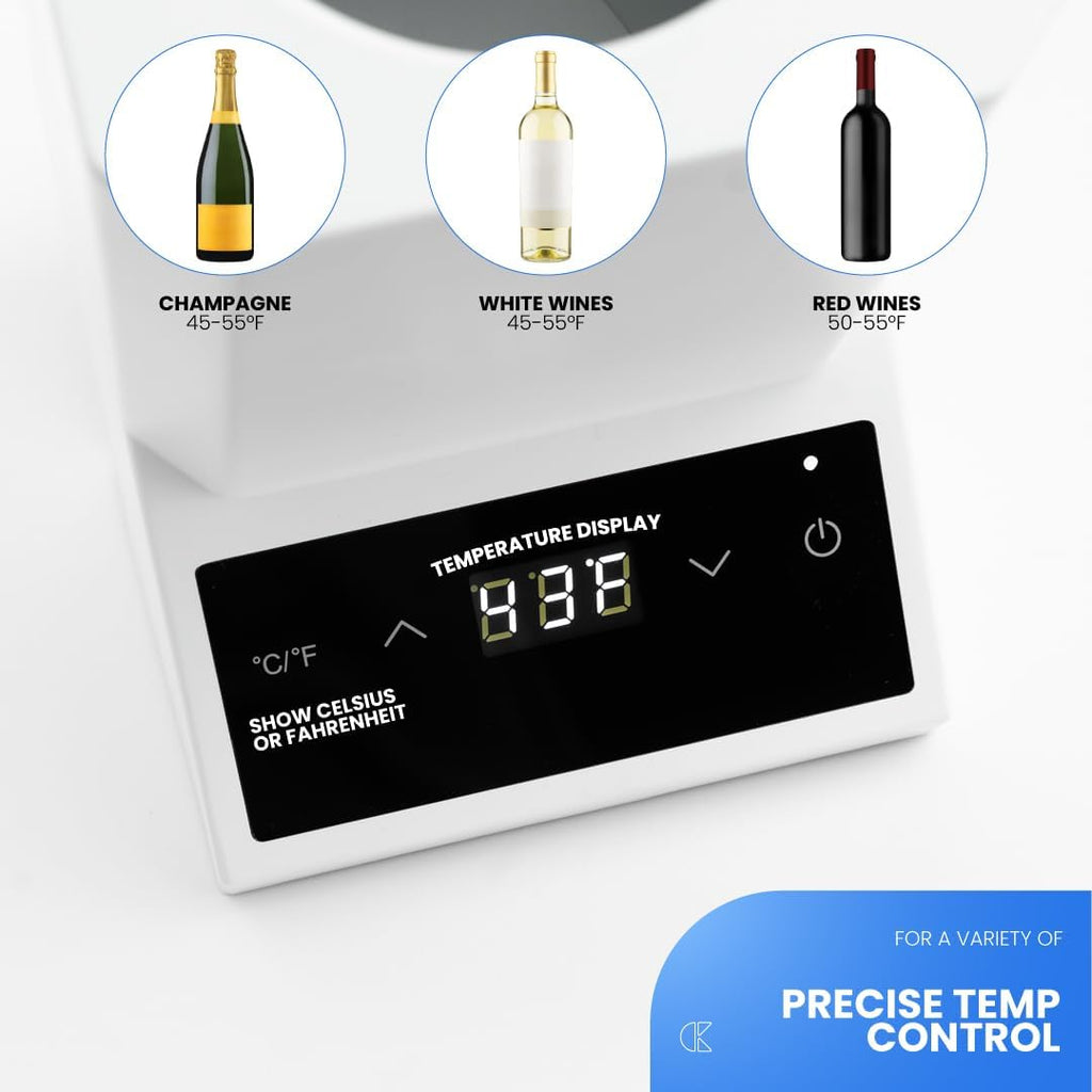 Electric Wine Chiller | Single Bottle Portable Wine Cooler with LED Touch Display & Adjustable Temperature | Sleek Iceless Wine Chilling for Modern Kitchens