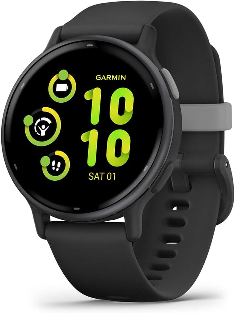 Garmin 010-02862-10 Vivoactive 5 Fitness Smartwatch, Black Bundle with Workout Cooling Sport Towel and Deco Essentials Wearable Commuter Front and Rear Safety Light