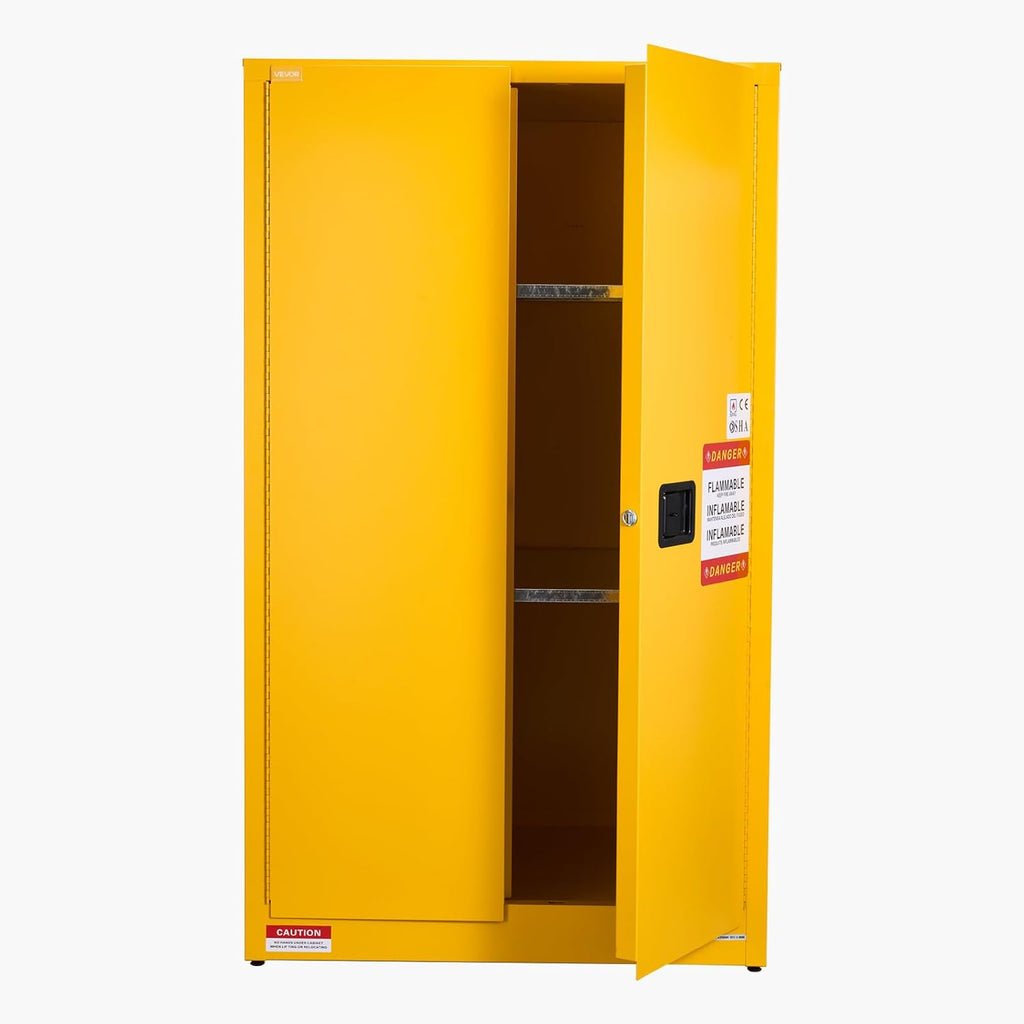 VEVOR Flammable Cabinet 34' x 38' x 65', 65 Gallon Flammable Storage Cabinet with Adjustable Shelf, Cold-Rolled and Galvanized Steel Fire Cabinets, for Commercial Industrial Home Use, Yellow