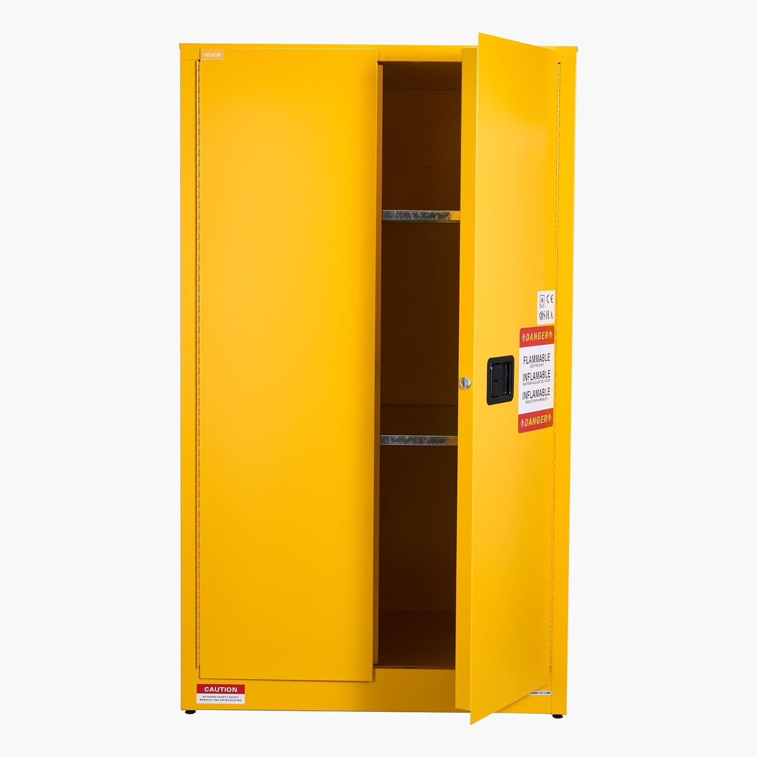 VEVOR Flammable Cabinet 34' x 38' x 65', 65 Gallon Flammable Storage Cabinet with Adjustable Shelf, Cold-Rolled and Galvanized Steel Fire Cabinets, for Commercial Industrial Home Use, Yellow
