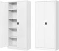 Fesbos Metal Storage Cabinet-72' Tall Steel File Cabinets with Lockable Doors and Adjustable Shelves-White Steel Storage Cabinet for Kitchen, Office, Garage