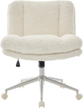 Shenyon Criss Cross Chair with Wheels, Wide Cross Legged Office Chair with 2 Layer Cushions & Back, Adjustable Swivel Home Office Chair, Comfy Faux Fur Makeup Vanity Chair for Girls Women, Cream