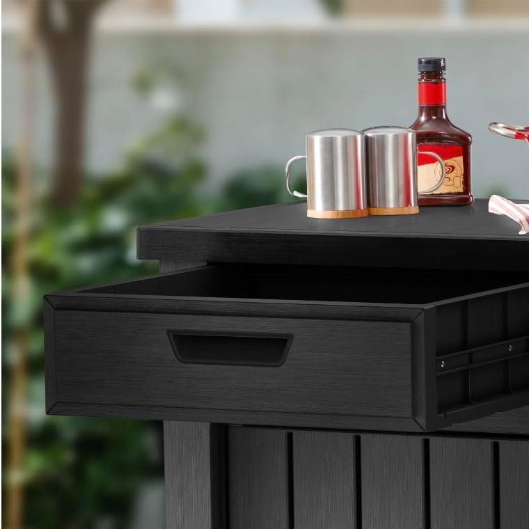 Outdoor Storage Cabinet with Drawers, Entertainment Buffet Table, Graphite Gray, 49.4' W x 35.4' H x 25.3' D