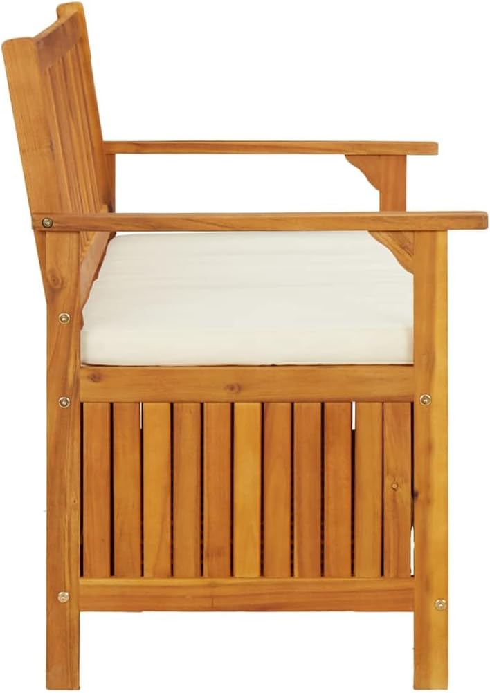 vidaXL Solid Acacia Wood Outdoor Storage Bench with Backrest, Armrests, and Cushion - 47.2'x24.8'x33.1' ic Patio Furniture with Large Storage Compartment