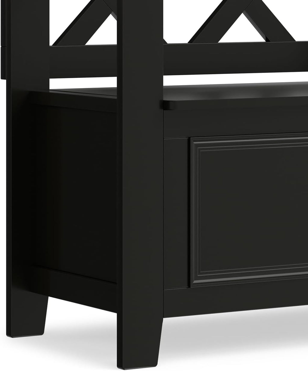 SIMPLIHOME Amherst Entryway Storage Bench - 36 inch Wide Solid Wood Hallway Bench in Black, Transitional Bench for Entry or Mudroom with Lift-Up Lid, Storage Compartments and X-Back Detail