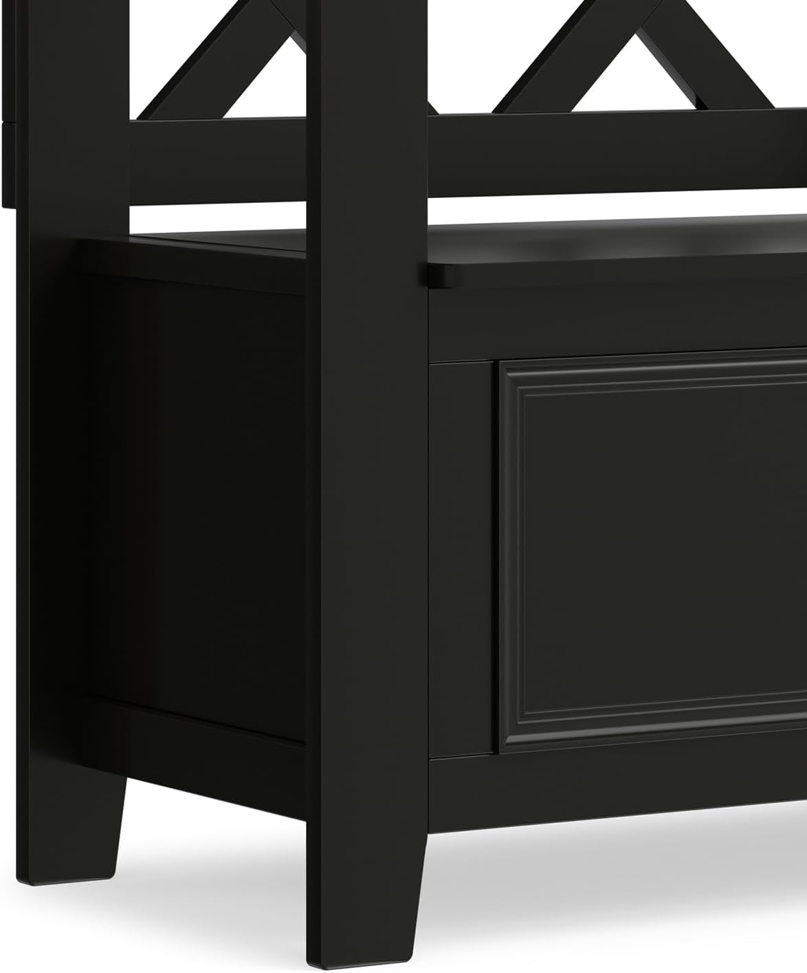 SIMPLIHOME Amherst Entryway Storage Bench - 36 inch Wide Solid Wood Hallway Bench in Black, Transitional Bench for Entry or Mudroom with Lift-Up Lid, Storage Compartments and X-Back Detail