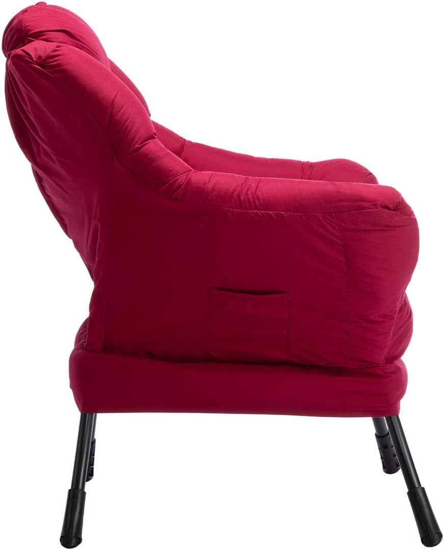 HollyHOME Lazy Chair with Armrest and Side Pocket, Comfy Accent Lounge Chair,Leisure Sofa Armchair for Living Room, Bedroom, Dorm, or Small Spaces, Oversized Reading Sofa Chair, Burgundy