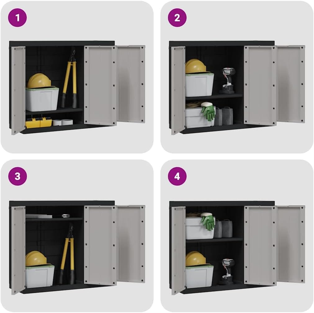 vidaXL Outdoor Storage Cabinet - Weather-Resistant Polypropylene/PP, Adjustable Shelves, Lockable, Compact Design for Garden/Balcony/Patio, Grey & Black, 38.2' x 14.6' x 33.5'
