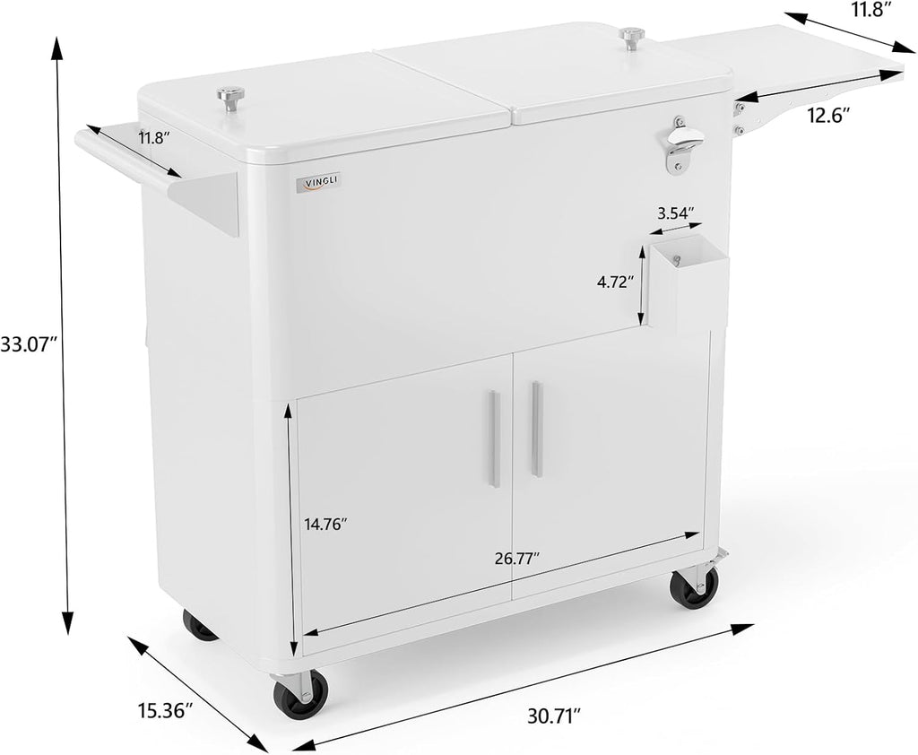 VINGLI Patio Cooler, Ice Chest with Storage Cabinet, Bottle Opener Drainage, Outdoor Cooler for Party, Deck, Pool