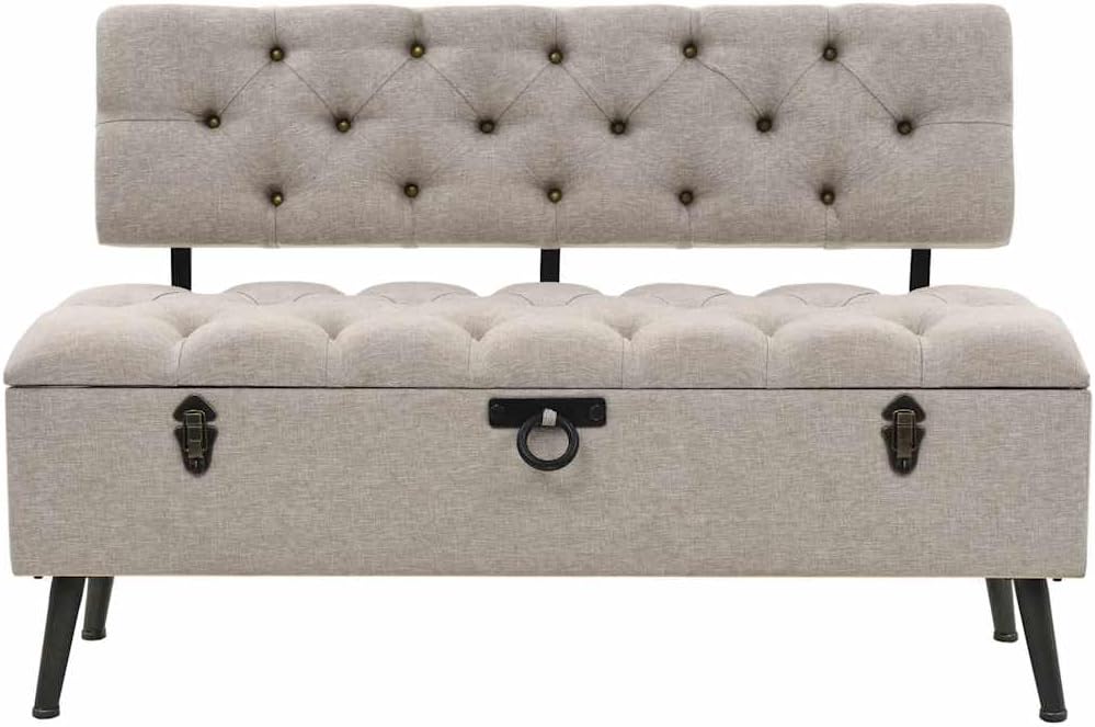 vidaXL Storage Bench Cream Engineered Wood 43.3 inches Storage Bench