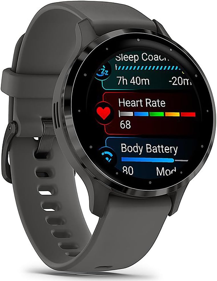Garmin 010-02785-00 Venu 3S Health Fitness GPS Smartwatch Steel Bezel with Pebble Gray Case 41mm Bundle with Dust Cover 3 Pack, 2-Pack Screen Protector and 2 YR CPS Enhanced Protection Pack