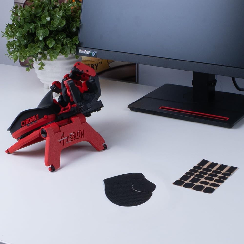 AZERON Cyborg ll Keypad Bundle – Programmable One Handed Gaming Keyboard for PC, Hall Effect Joystick and 30 Programmable Keys, Magnetic Stand and Grip Tapes Included (Red, Cyborg ll Bundle)