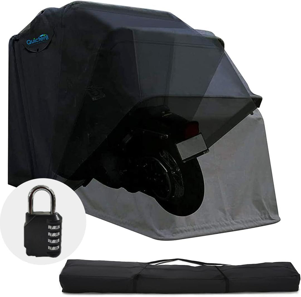 Quictent 136'x 54' Motorcycle Garage Storage Pod Shelter Hard Shell with Code Lock & Carry Bag Heavy Duty Motorcycle Tent with 2 Roll-Up Side Windows - Black