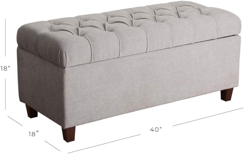 Homepop Home Decor | Tufted Ainsley Button Storage Ottoman Bench with Hinged Lid | Ottoman Bench with Storage for Living Room & Bedroom, Grey