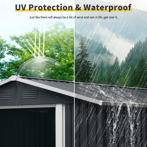 8FT x 6FT Outdoor Storage Shed, Metal Tool with Lockable Sliding Shed Door and Vents,Waterproof Galvanized Steel Sheds & Outdoor Storage for Backyard, Garden, Patio (Black, 8FTx6FT)