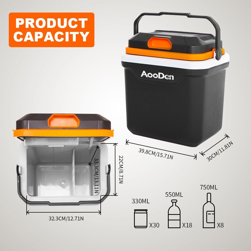 Electric Car Cooler and Warmer, 26 Quart Capacity, Thermoelectric Iceless Cooler for Travel, Camping, Vehicles, Truck, Home - 12V DC and 120V AC (Black & Orange)
