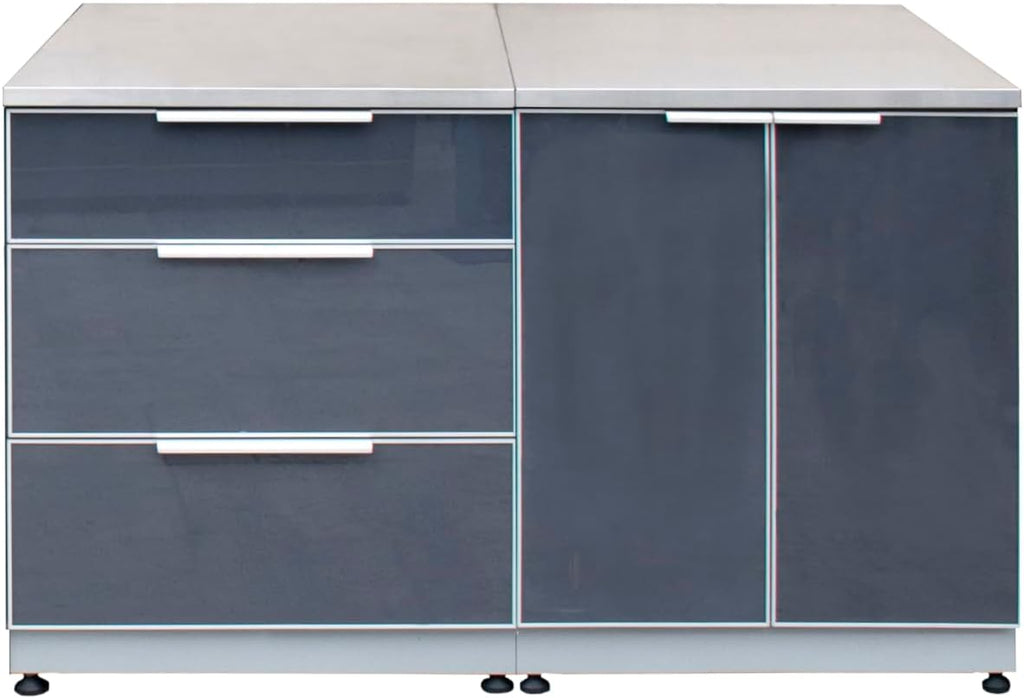 Blue Sky Outdoor Living 2-Piece Modular Outdoor Kitchen Combo Set - Weather-Resistant Stainless Steel and Tempered Glass - Includes 3-Drawer Storage, 2-Door Storage, and 2 Extended Countertops