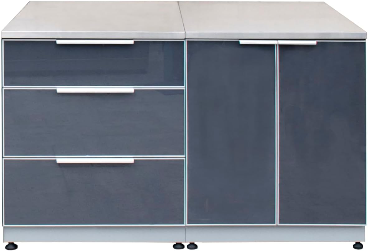 Blue Sky Outdoor Living 2-Piece Modular Outdoor Kitchen Combo Set - Weather-Resistant Stainless Steel and Tempered Glass - Includes 3-Drawer Storage, 2-Door Storage, and 2 Extended Countertops