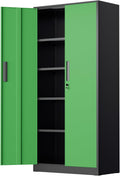 SUNCROWN 72' Metal Storage Cabinet - Heavy-Duty Metal Garage Cabinet with 4 Adjustable Shelves & 2 Doors for Tools, Office, Home, Workshop,Black & Green-Small