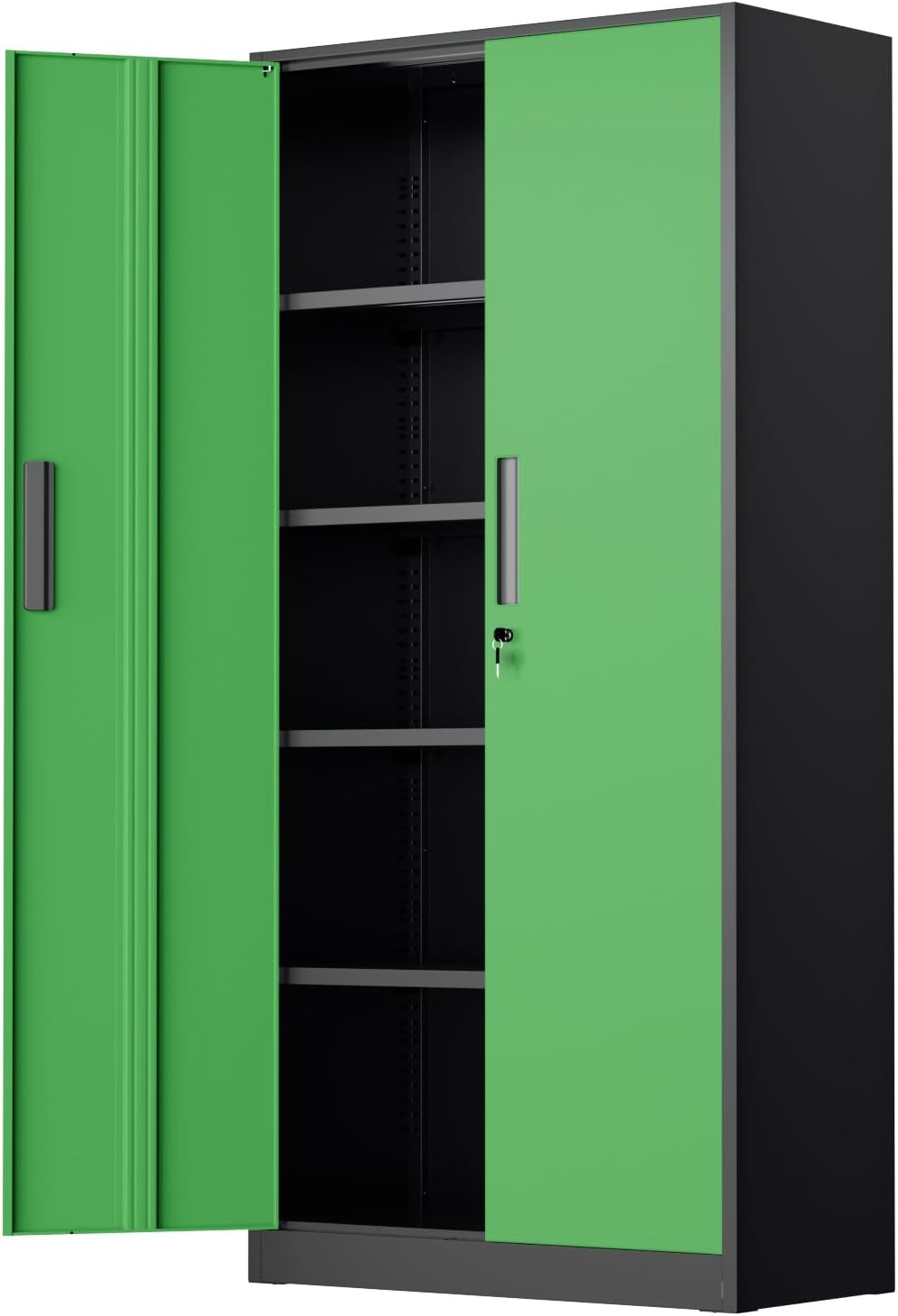 SUNCROWN 72' Metal Storage Cabinet - Heavy-Duty Metal Garage Cabinet with 4 Adjustable Shelves & 2 Doors for Tools, Office, Home, Workshop,Black & Green-Small