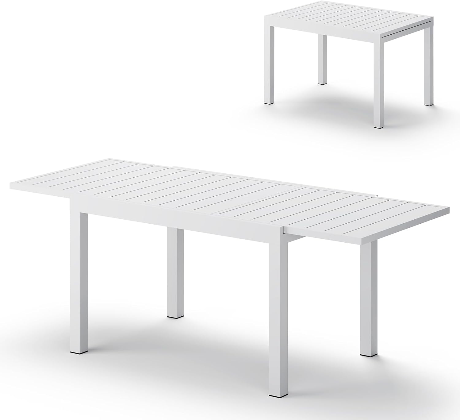All-Aluminum Expandable Outdoor Patio Dining Table for 4-8 Person, All-Weather Rectangular Outdoor Table(48'-79') with Smooth Cilde Rails & Secure Locking Handle for Garden, Indoor, White