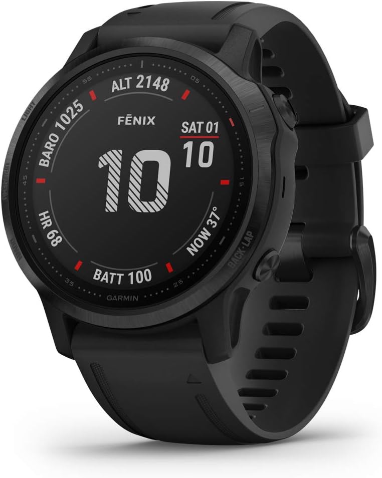 Garmin Fenix 6S Pro, Premium Multisport GPS Watch, Smaller-Sized, Features Mapping, Music, Grade-Adjusted Pace Guidance and Pulse Ox Sensors, Black