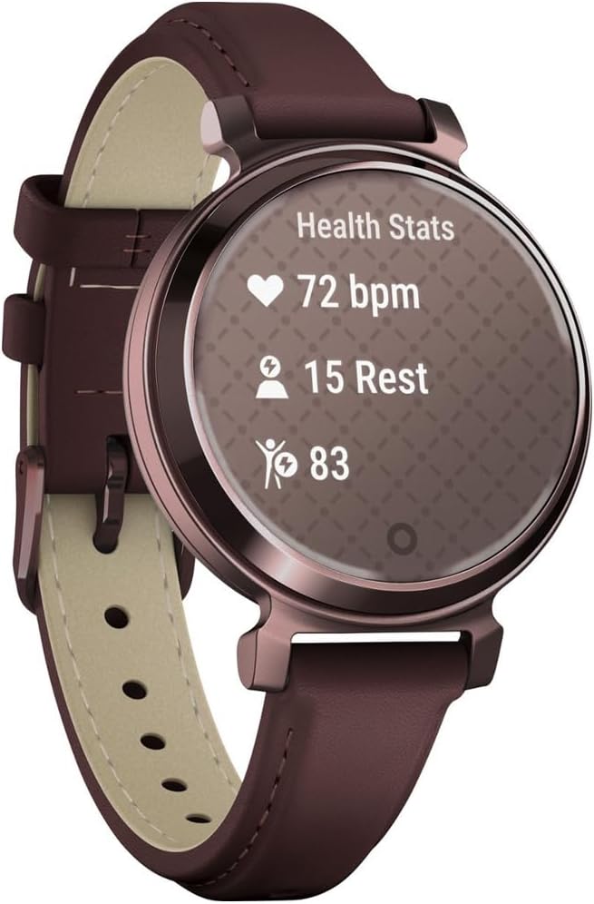 Garmin 010-02839-03 Lily 2 Classic Dark Bronze with Mulberry Leather Band Smartwatch | Official USA Partner Model | Bundle with Sport Towel + Deco Essentials Commuter Front & Rear Safety Light