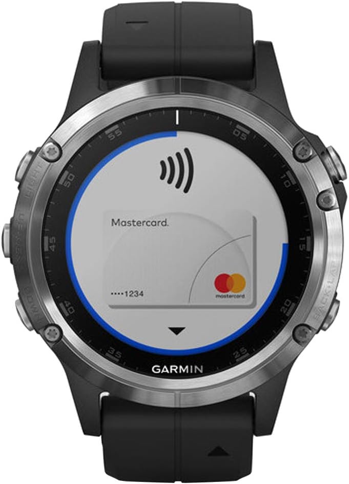Garmin fenix 5 Plus, Premium Multisport GPS Smartwatch, Features Color Topo Maps, Heart Rate Monitoring, Music and Contactless Payment, Black/Silver