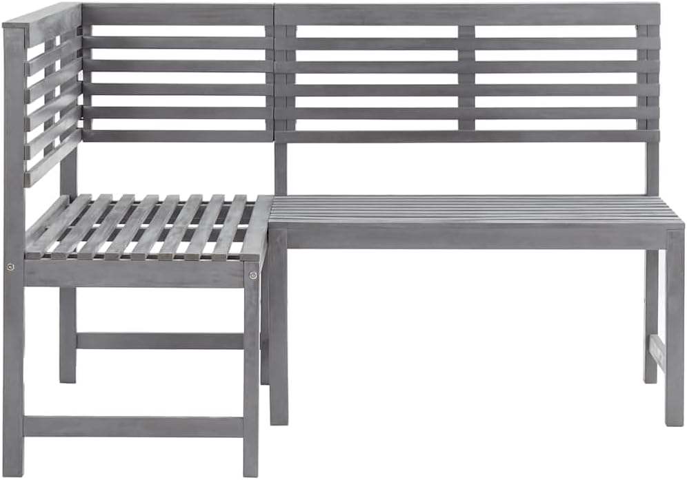 vidaXL Patio Corner Bench, Outdoor Wooden Bench for Garden Park Potting Picnic, Solid Acacia Wood, Easy Assembly, 39.4' x 55.1' x 35.8' Grey