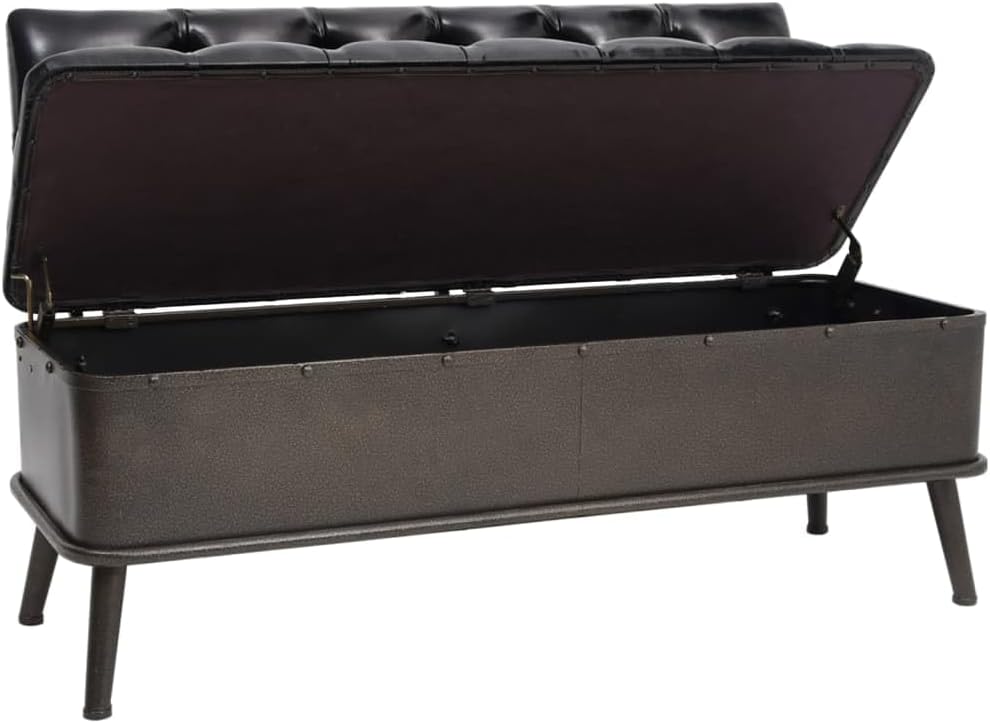 vidaXL Storage Bench Black Faux Leather, Metal, Engineered Wood Medium