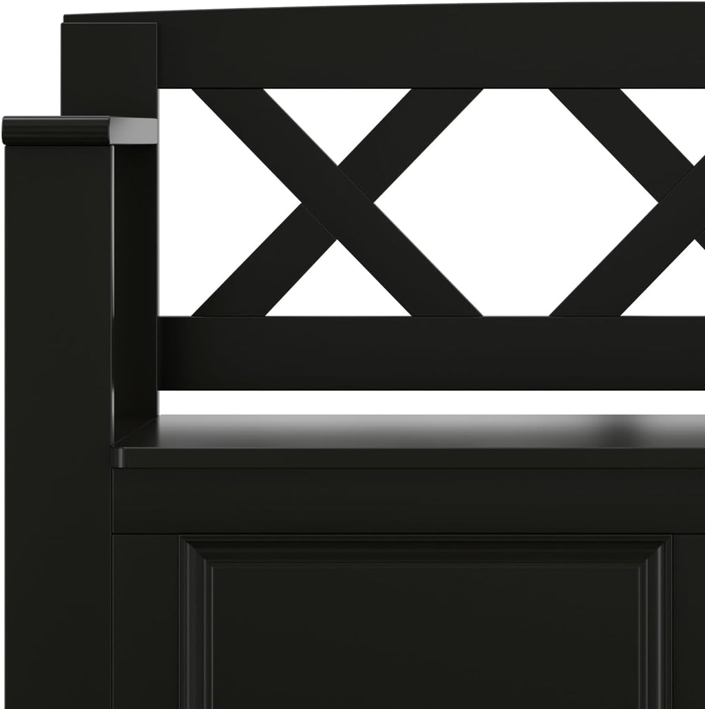 SIMPLIHOME Amherst Entryway Storage Bench - 36 inch Wide Solid Wood Hallway Bench in Black, Transitional Bench for Entry or Mudroom with Lift-Up Lid, Storage Compartments and X-Back Detail