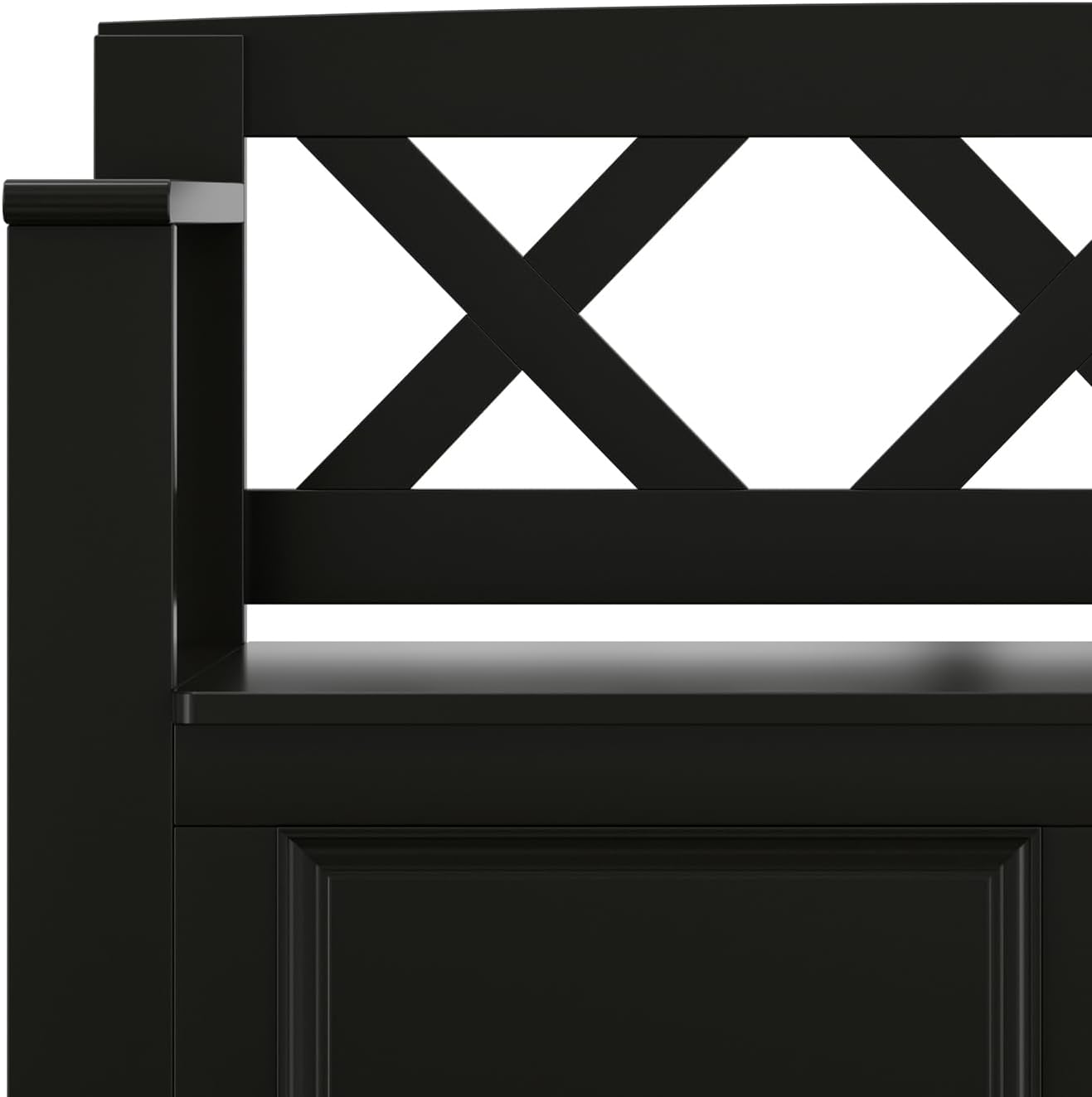 SIMPLIHOME Amherst Entryway Storage Bench - 36 inch Wide Solid Wood Hallway Bench in Black, Transitional Bench for Entry or Mudroom with Lift-Up Lid, Storage Compartments and X-Back Detail