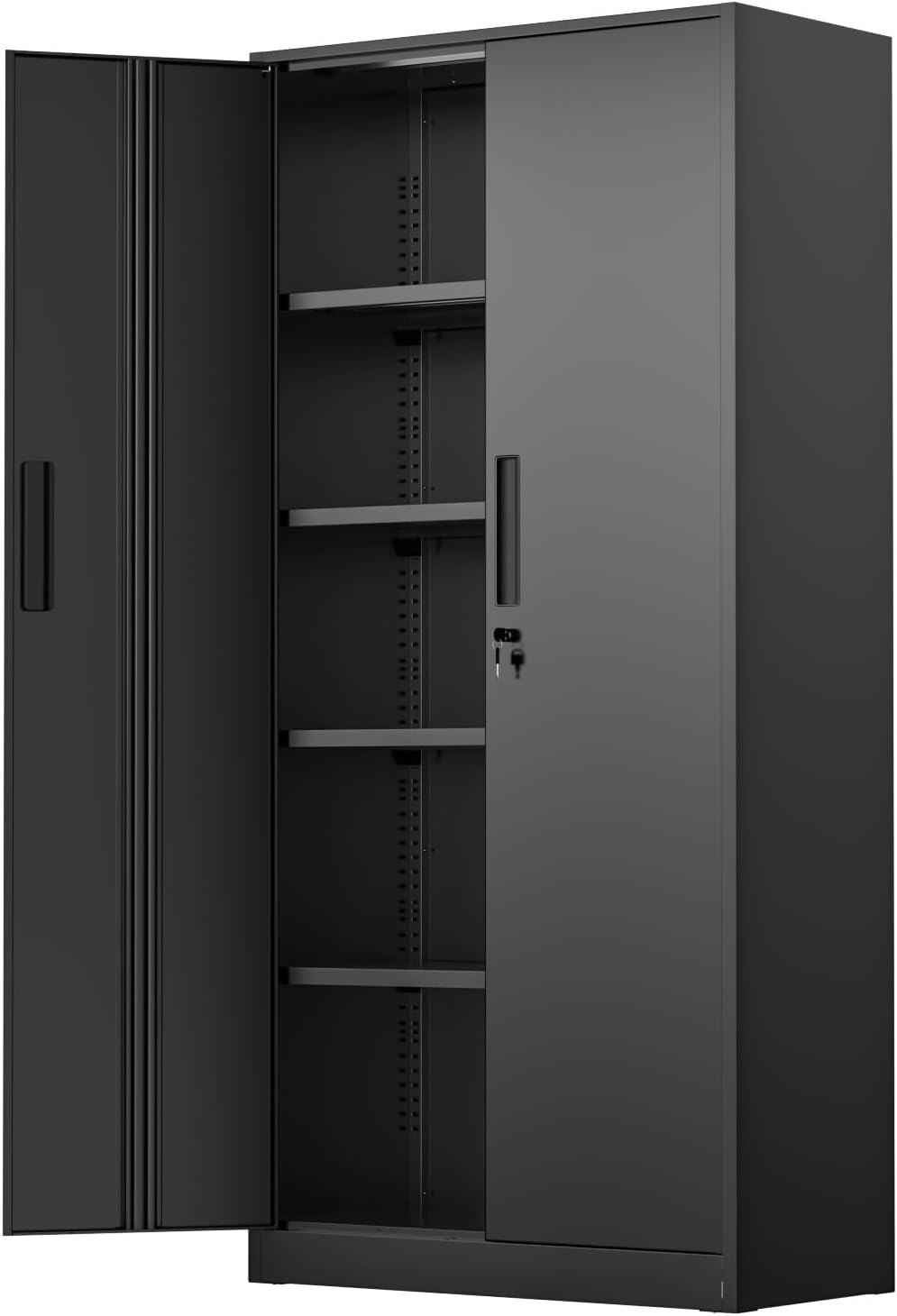 SUNCROWN 72' Metal Storage Cabinet - Heavy-Duty Metal Garage Cabinet with 4 Adjustable Shelves & 2 Doors for Tools, Office, Home, Workshop,Black-Small