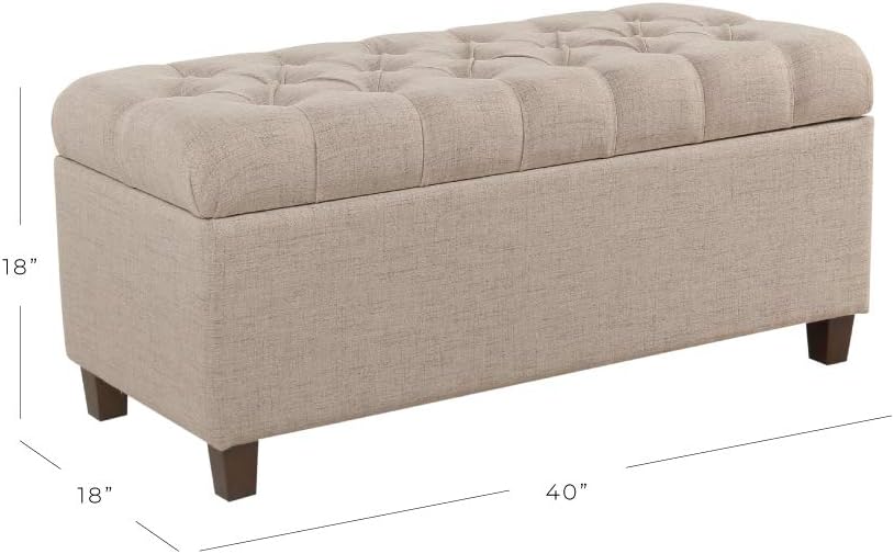 Homepop Home Decor | Tufted Ainsley Button Storage Ottoman Bench with Hinged Lid | Ottoman Bench with Storage for Living Room & Bedroom, Tan