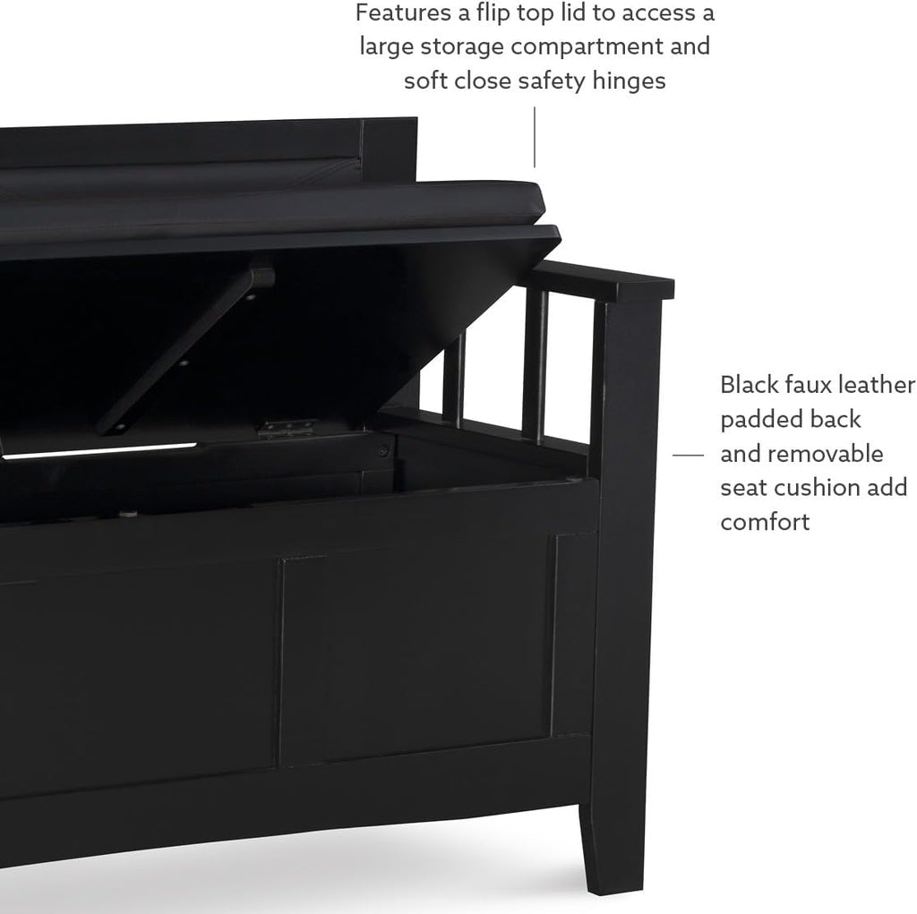 Linon Carlton Padded Bench, 44.5'W x 17'D x 30'H, Black