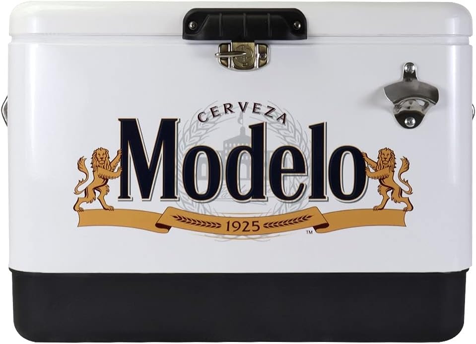 Modelo Ice Chest Cooler - Portable Ice Bucket with Bottle Opener, Vintage Style, Insulated for Camping, Beach, Picnic, RV, BBQs, Tailgating, Fishing, Stainless Steel 85 Can Ice Box, 51L (54 qt)