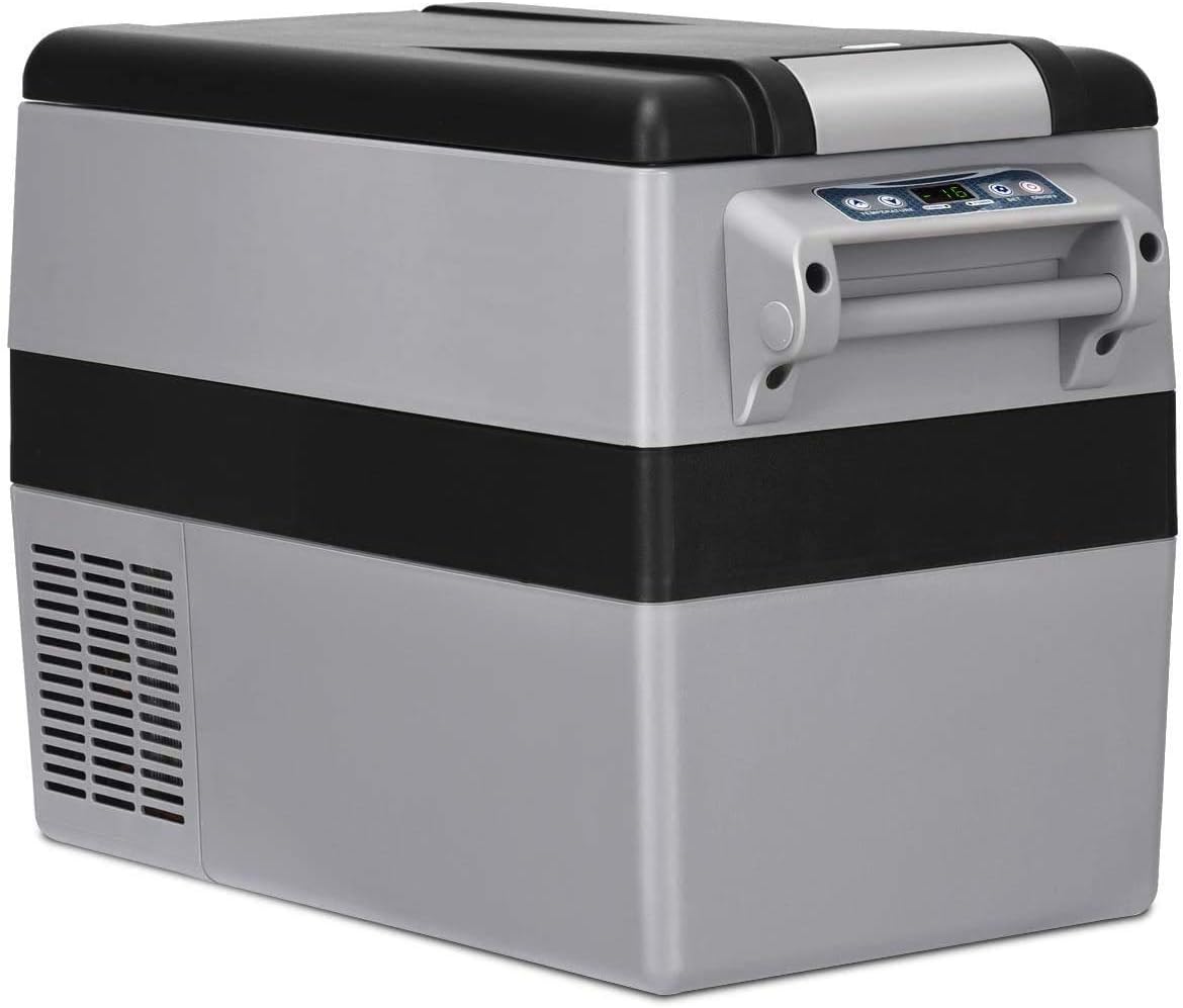 COSTWAY Car Refrigerator, 44-Quart Electric 12V/24V Car Cooler with 3 Levels, LCD Display, Shockproof Design, Travel RV Fridge for Camping, Truck Party