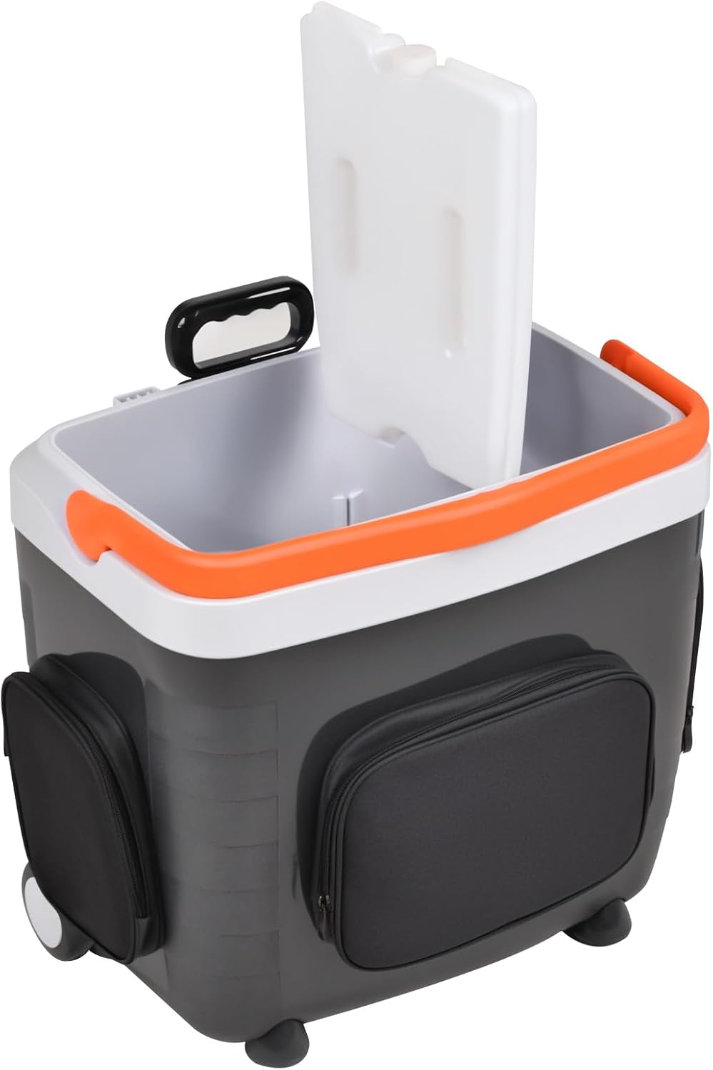 ADVWIN 32 Qt (30L) Electric Car Cooler & Warmer with Ice Pack Divider, Pockets, Removable Lid, Locking Handle, Wheels, Thermoelectric Cooler for Travel Camping Vehicles Truck Home, 12V DC & 120V AC