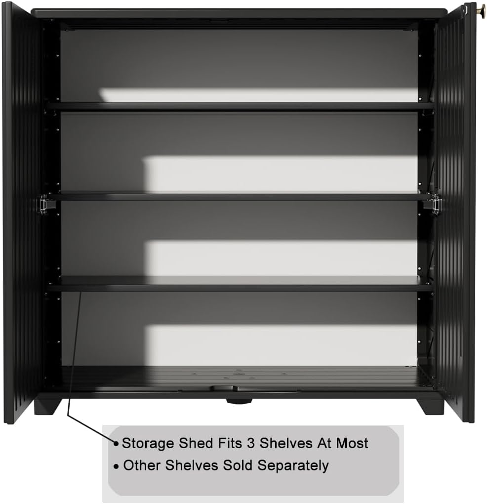 KINYING Outdoor Storage Cabinet Waterproof, 60 Gallon Resin Outdoor Storage Shed for Patio/Garden/Backyard, Outdoor Storage Box for Cushions,Garden Tools and Pool Supplies(Black with 1 Shelving)