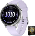 Garmin 010-03013-01 Venu 4, 41mm Health & Fitness GPS Smartwatch Silver with Periwinkle Silicone Band Bundle with Deco Essentials Exclusive 26 Month CPS Enhanced Protection Pack