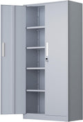 SUNCROWN 72' Metal Storage Cabinet - Heavy-Duty Metal Garage Cabinet with 4 Adjustable Shelves & 2 Doors for Tools, Office, Home, Workshop,Cement Grey-Small
