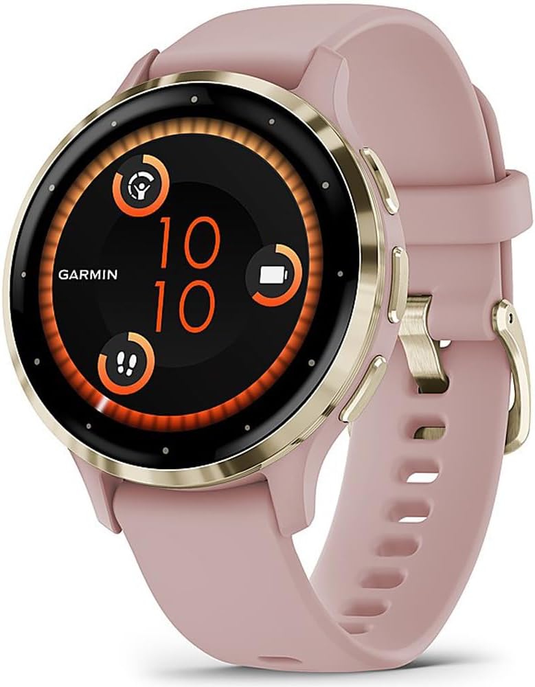 Garmin 010-02785-03 Venu 3S Health Fitness GPS Smartwatch Gold Steel Bezel with Dust Rose Case 41mm | Official USA Partner Model | Bundle with Deco Screen Protector, Fitness & Wellness Suite