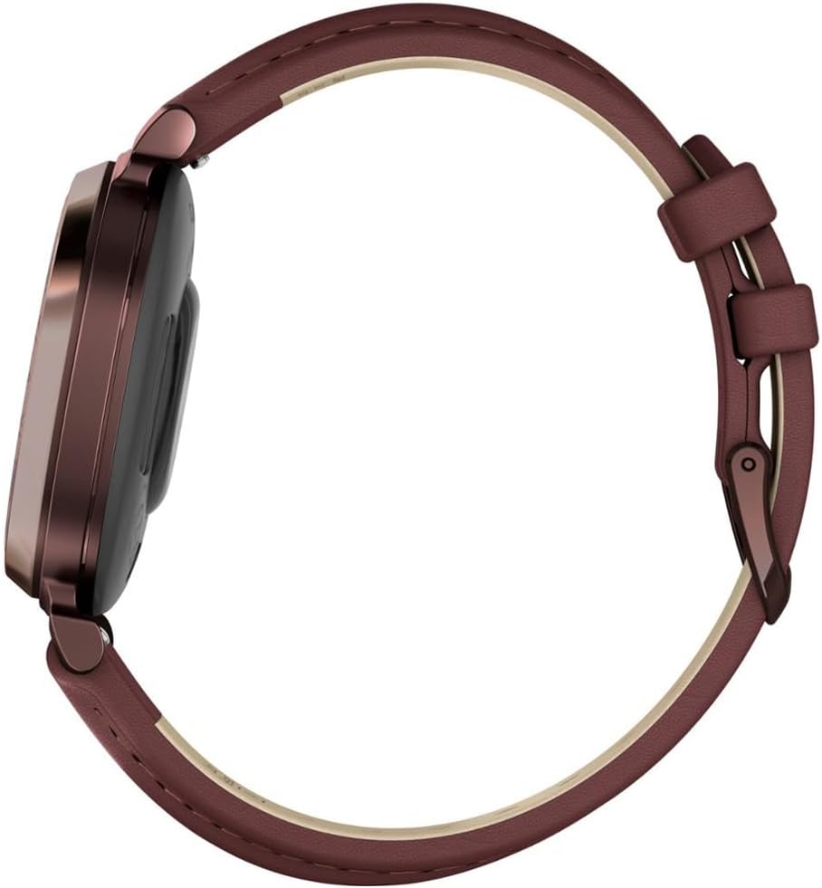 Garmin 010-02839-03 Lily 2 Classic Dark Bronze with Mulberry Leather Band Smartwatch | Official USA Partner Model | Bundle with Sport Towel + Deco Essentials Commuter Front & Rear Safety Light