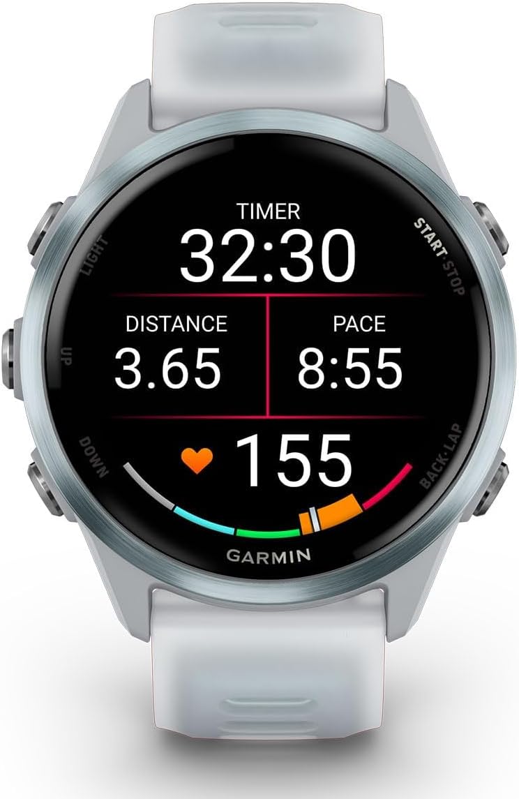 PlayBetter Garmin Forerunner 570 (42mm, Cloud Blue/Translucent Whitestone) Advanced GPS Running and Triathlon Smartwatch Bundle HD Screen Protectors & Wireless Earbuds