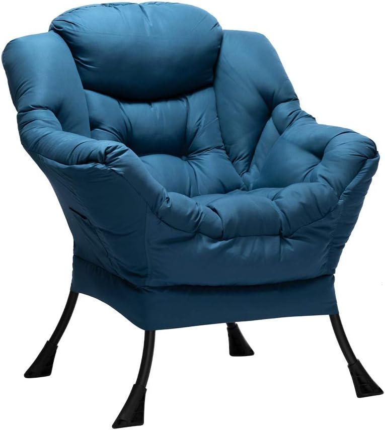 HollyHOME Lazy Chair with Armrest and Side Pocket, Comfy Accent Lounge Chair,Leisure Sofa Armchair for Living Room, Bedroom, Dorm, or Small Spaces, Oversized Reading Sofa Chair,Navy Blue