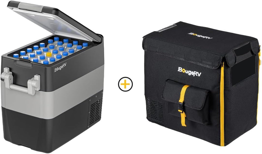 BougeRV 12V Portable Refrigerator 53 Quart Car Freezer Fridge Electric Cooler12V/24V DC 110~240Volt AC for Camping (Included: 53Qt Insulated Cover)